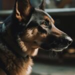 Close up of a German Shepherd's face.