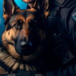 K9 officer holding German Shepherd close
