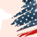 Silhouettes of soldiers with a US flag.