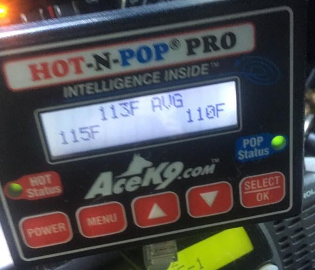 K9 Heat Alarm Pro temperature display showing cabin temperature readings